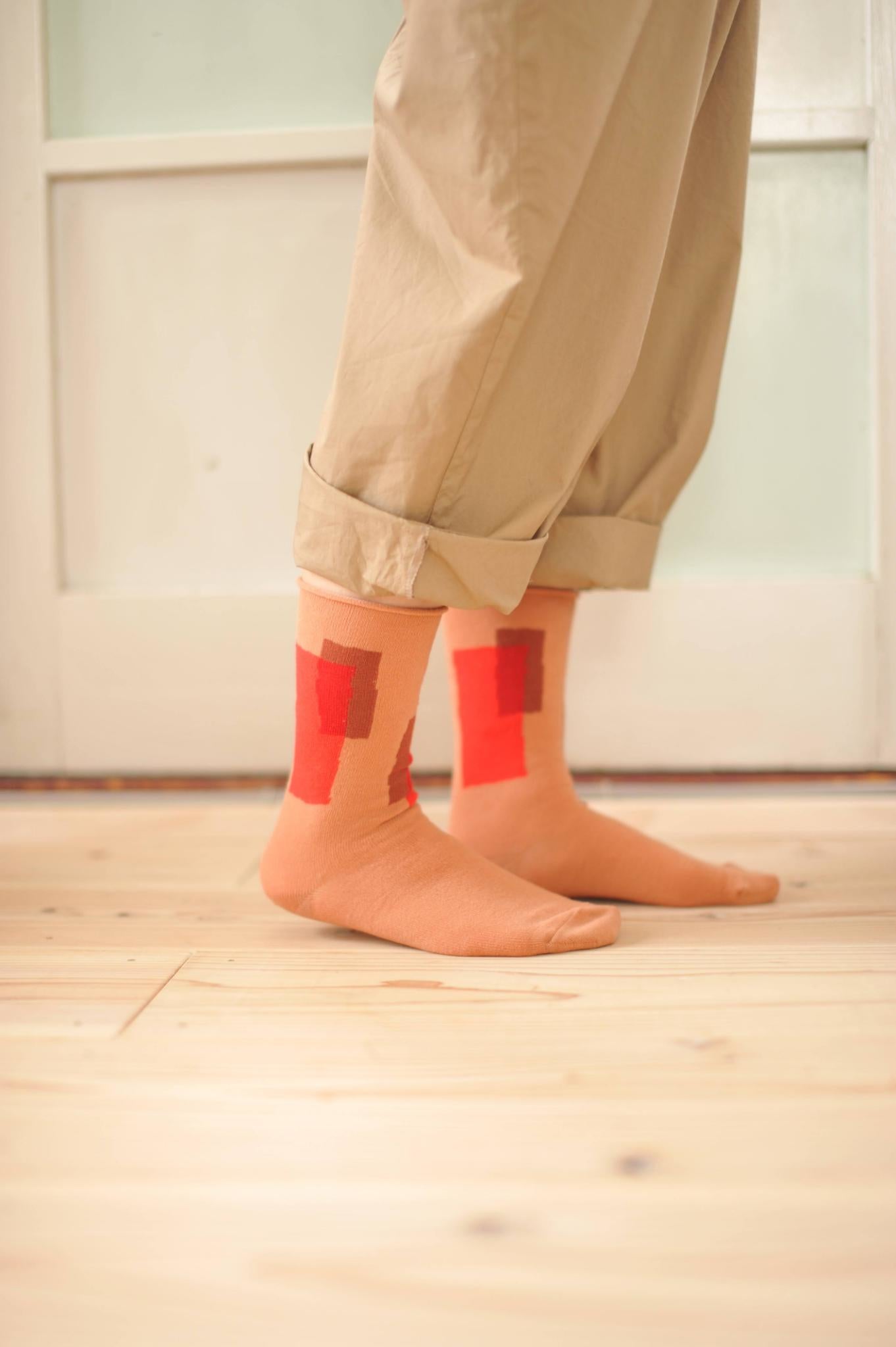 salvia × 水縞 ふんわりくつした テープ ブラウン