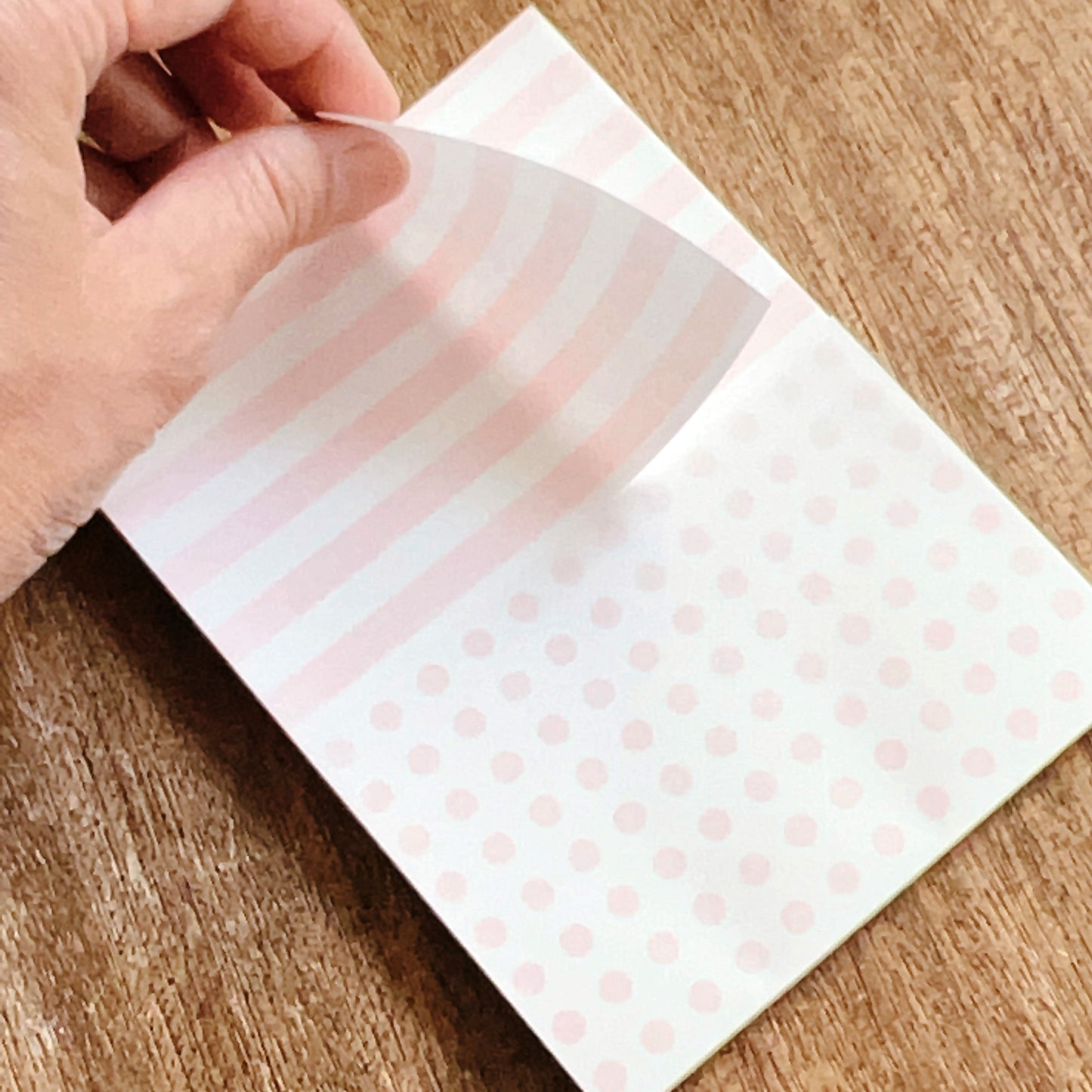 ミシン目はんぶんこメモパッド 水玉×縞々 01 ピンク (5入)