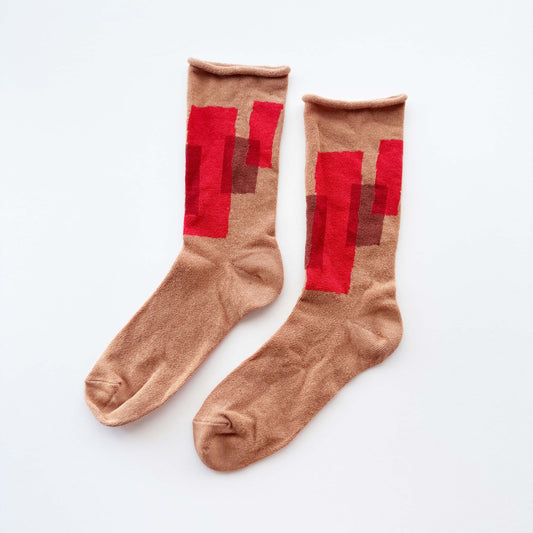 salvia × 水縞 ふんわりくつした テープ ブラウン