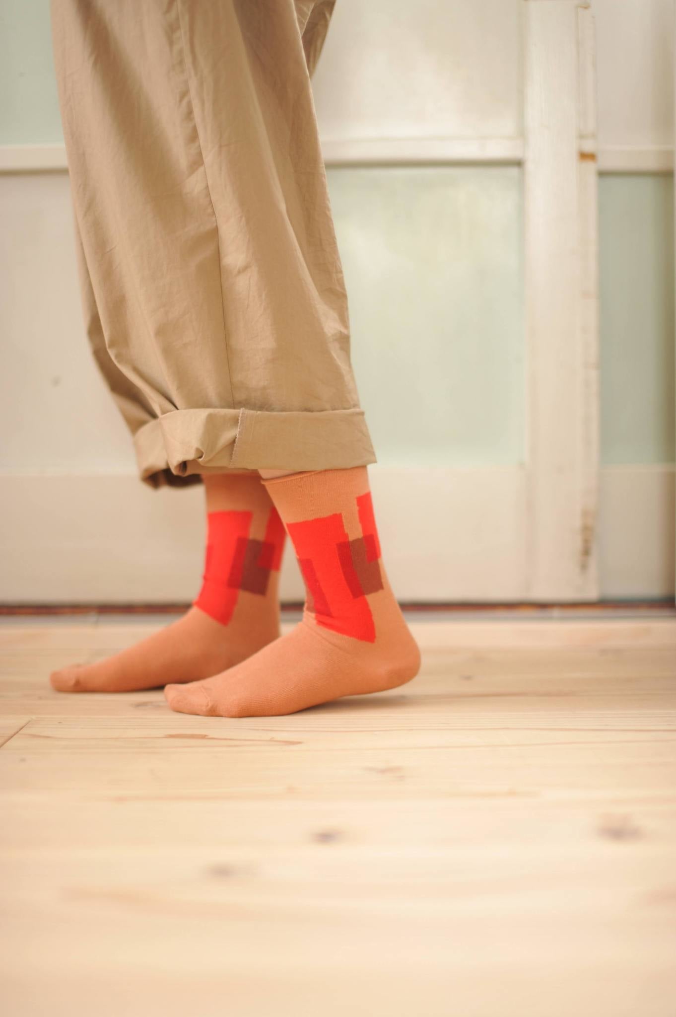 salvia × 水縞 ふんわりくつした テープ ブラウン