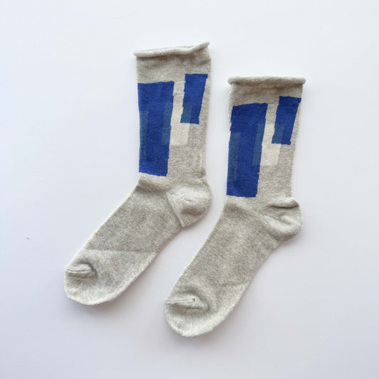 salvia × 水縞 ふんわりくつした テープ グレー