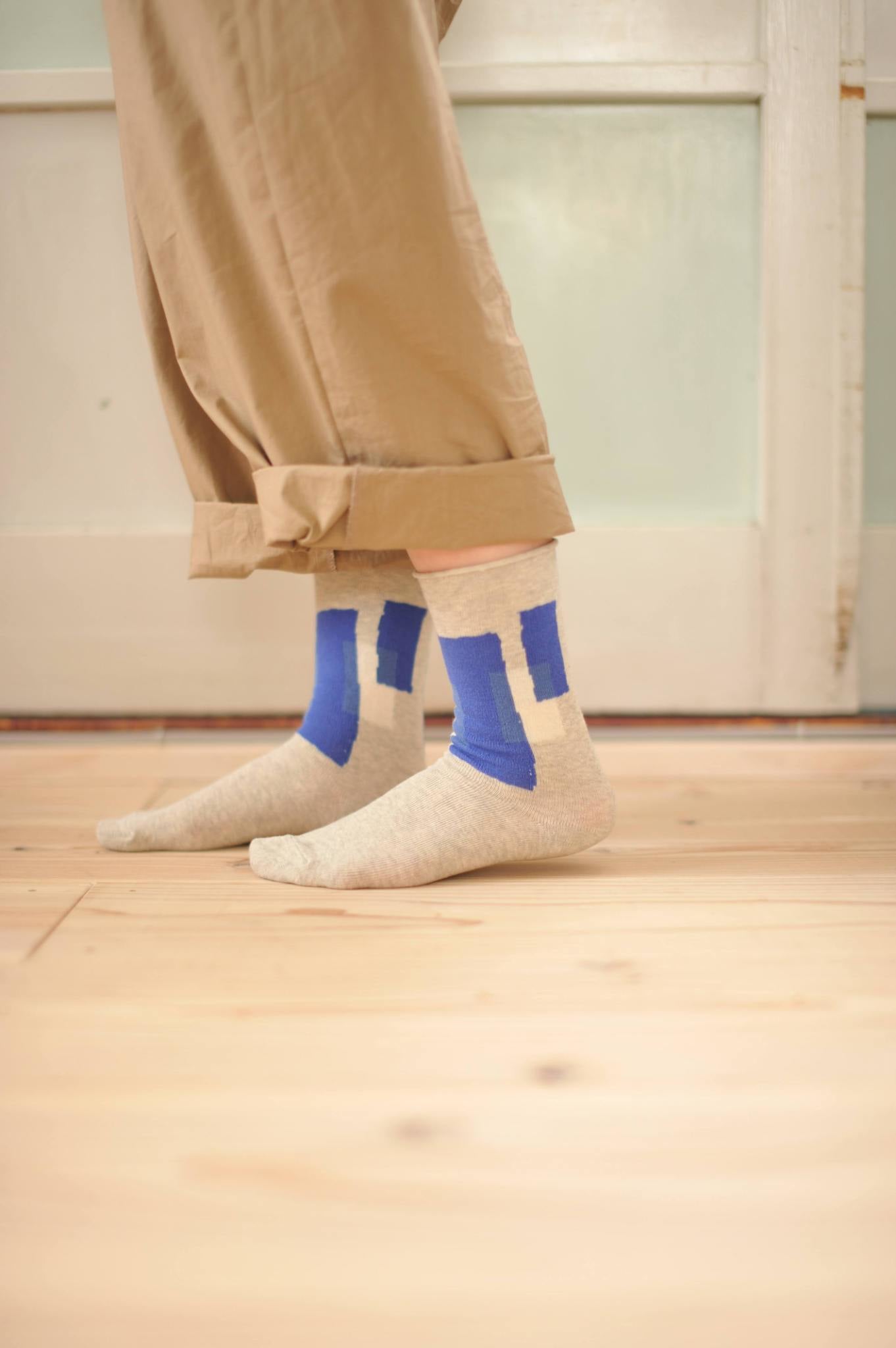 salvia × 水縞 ふんわりくつした テープ グレー