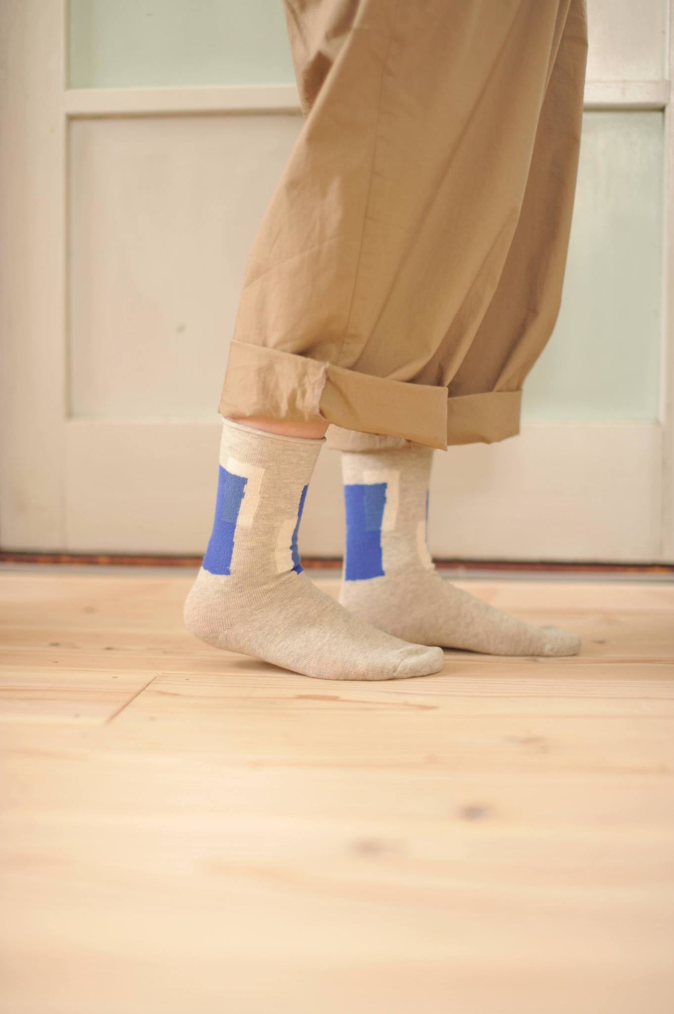 salvia × 水縞 ふんわりくつした テープ グレー