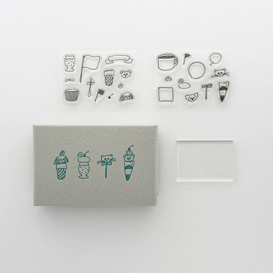 Tobimatsu Shoichiro × mizushima JIZAI Clear Stamp BOX Motif set Topping Animals